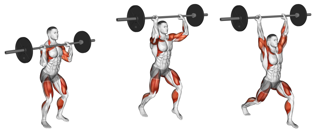 barbell hang clean and jerk final position