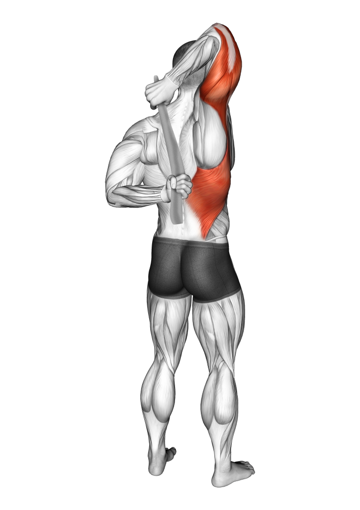 behind the back shoulder stretch with towel